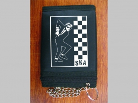 SKA čierna pevná textilná peňaženka s retiazkou a karabínkou, tlačené logo